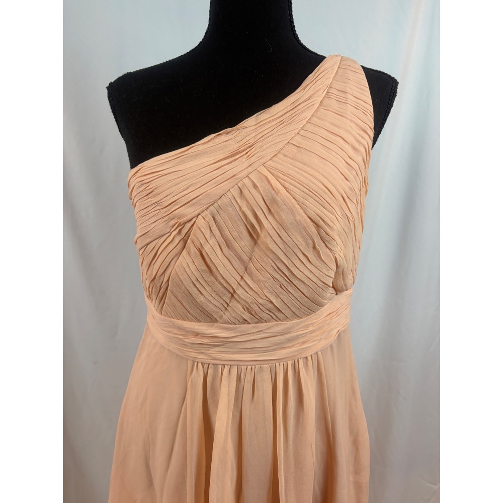 Ann Taylor Peach Silk One Shoulder Pleated Cocktail Dress Size 4 Wedding Guest - Picture 5 of 12
